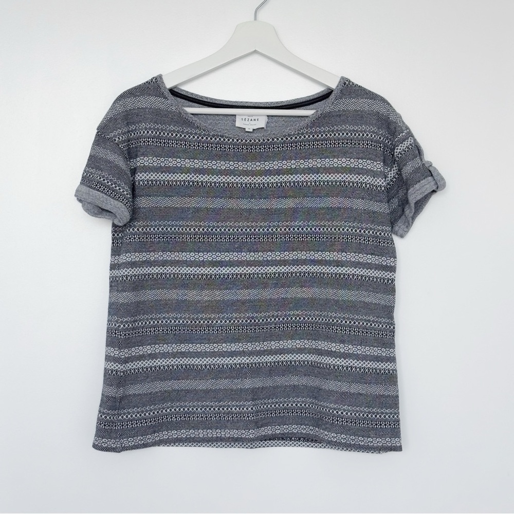 Sezane Gray Striped Tee